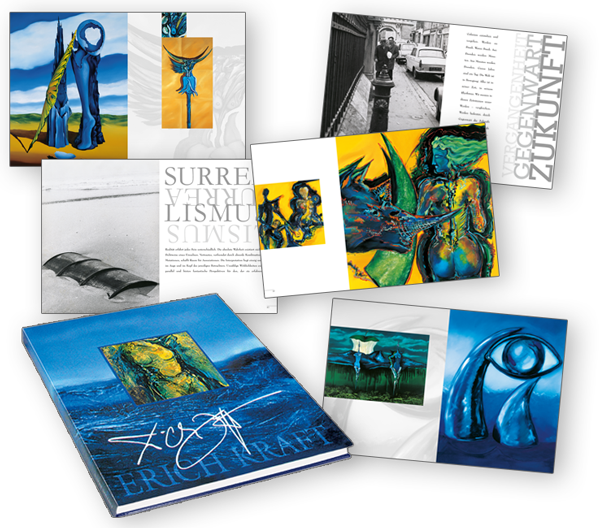 Bild: Innenseiten und Titel des Kunstbuchs von Erich Kraft: Titel: Der Maler und seine Bilder