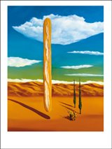 Bild: Kunstpostkarten von Erich Kraft. Titel: Die erneute Reise zu einer 
unerklärlichen Erscheinung 
eines Baguette-Obelisken