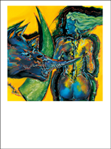 Bild: Kunstpostkarten von Erich Kraft. Titel: Begegnung in Gelb I