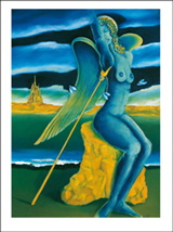 Bild: Kunstpostkarten von Erich Kraft. Titel: Umschwirrter Engel von Mont Saint Michel