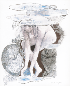 Bild: Erich Kraft - Ohne Titel, sitzend , Frottage, Federzeichnung