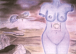 Bild: Erich Kraft - Ohne Titel, Akt vor Landschaft, Frottage, Federzeichnung