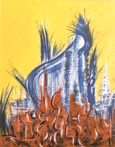 Bild: Erich Kraft – Ohne Titel, Abstrakt in Rot, Blau und Gelb