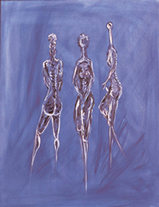 Bild: Erich Kraft - Ohne Titel, drei Grazienvor blauem Hintergrund