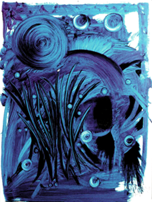 Bild: Erich Kraft - Ohne Titel,Blaue, abstrahierte Pflanzen