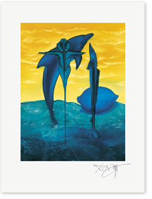 Bild: Erich Kraft Kunstdrucke, Diskussion der Fische vor einer blauen Zitrone währendder Kreuzigung eines kleinen Elefanten