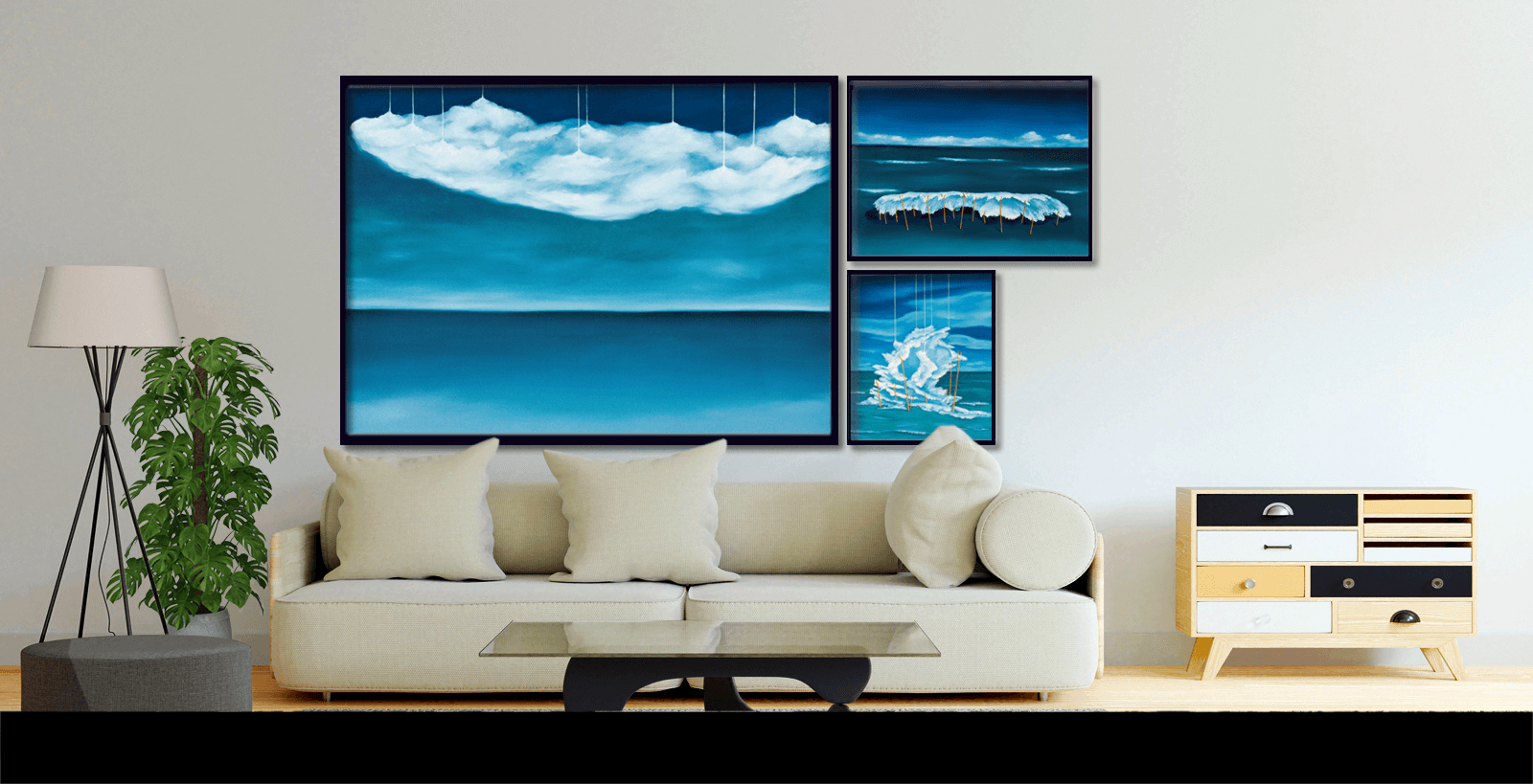 Slider-Bild: Beispiel für Print on Demand: Motiv-Vergrößerung und -Verkleinerungen auf Leinwand. Reizvolle Hängung. Ohne Rahmung.