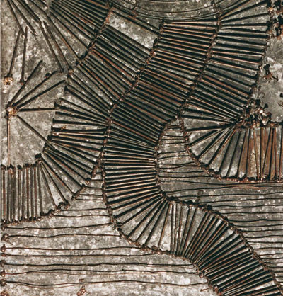 Metallcollage mit Nägel frei nach Günther Uecker